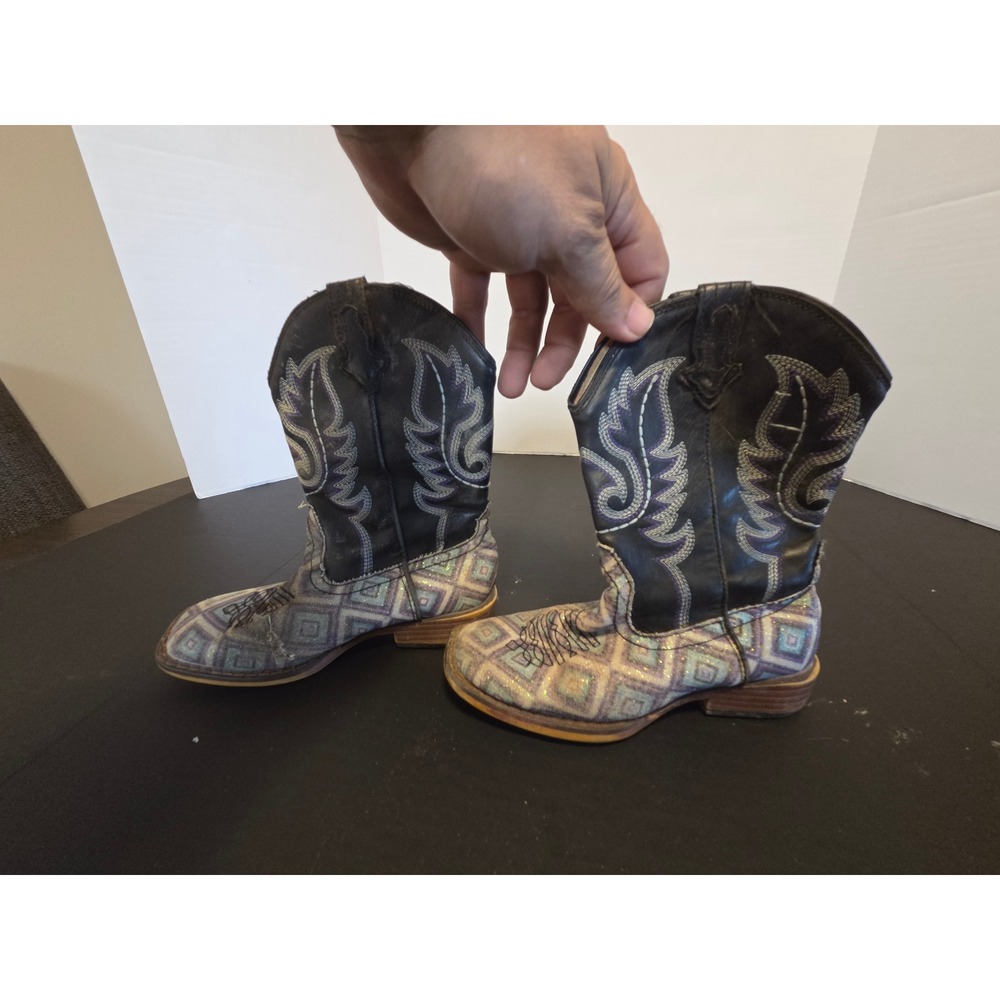 Roper Little Kids Western Cowboy Boots Glitter Geometric Diamond Black Size 12